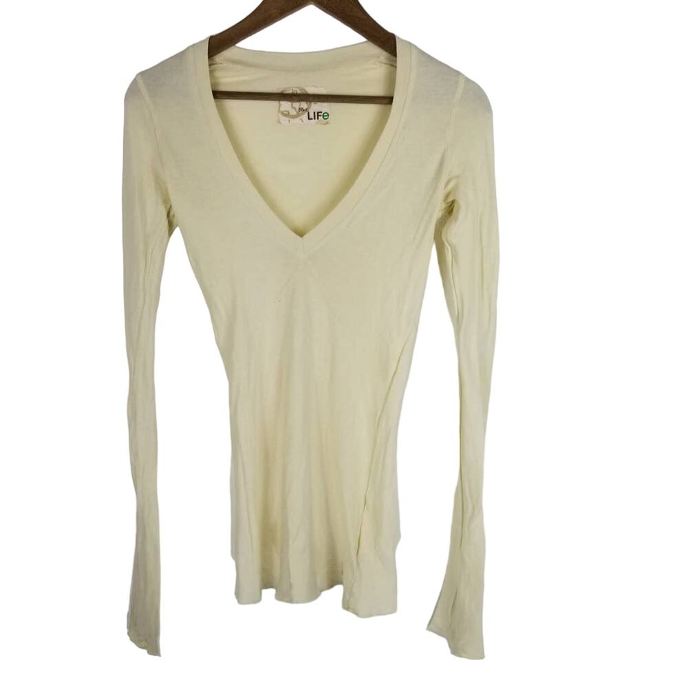 Blue Life Cream V-Neck Lightweight Layering Long Sleeve Top S